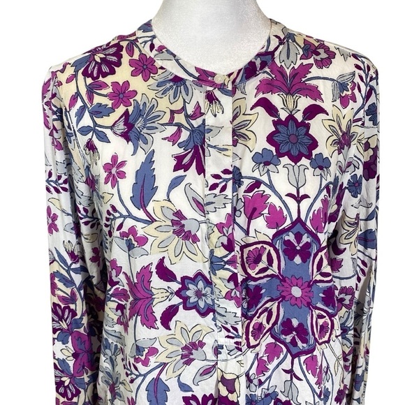 Old Navy Women's size Medium Purple Floral Hi/Lo Long Sleeve Popover Top Tunic - Picture 2 of 9
